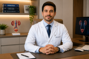 Urologista na mesa do consultório